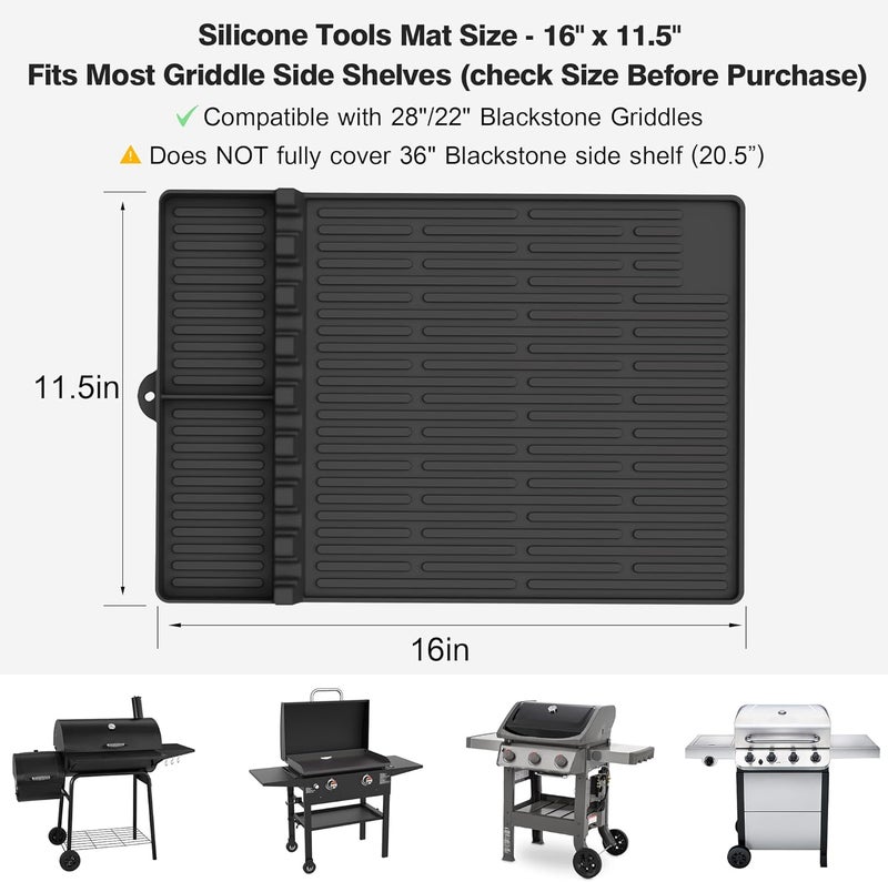 Uozuke Silicone Griddle Tools Mat for Blackstone - Large Silicone Spatula Mat with Drip Pad - Griddle Mats BBQ Grill Accessories - Side Shelf Mats Grill Pad for Blackstone Griddles Accessories(Black) - Image 4